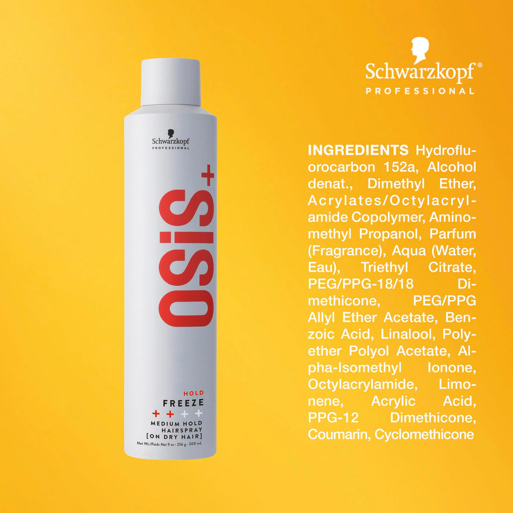 OSiS+ Freeze Medium Hold Hairspray 9 oz (2-Pack) – All Day Hold, Humidity & Heat Protection