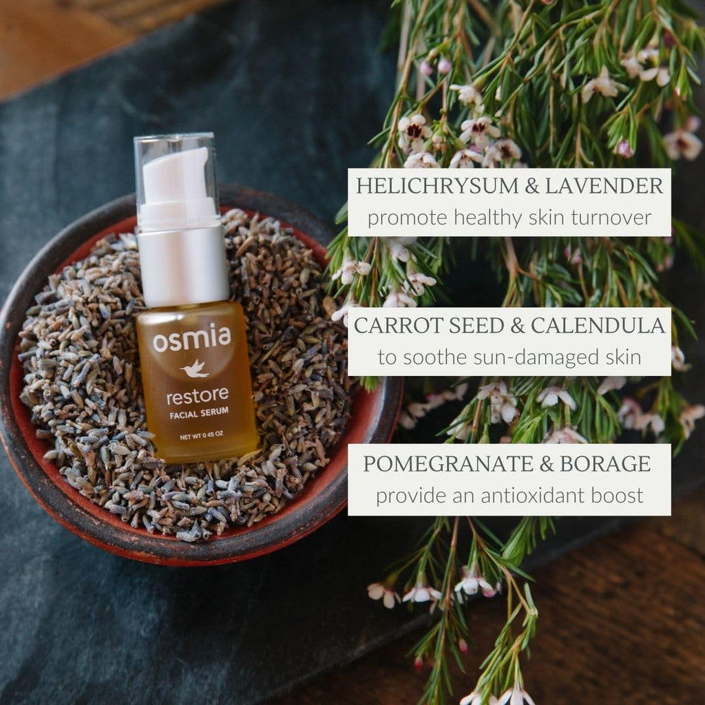 Osmia Skincare Natural Restore Facial Serum – Lavender, Carrot Seed, Jojoba, Borage, & Pomegranate Oils | Clean Beauty for Healthy Skin