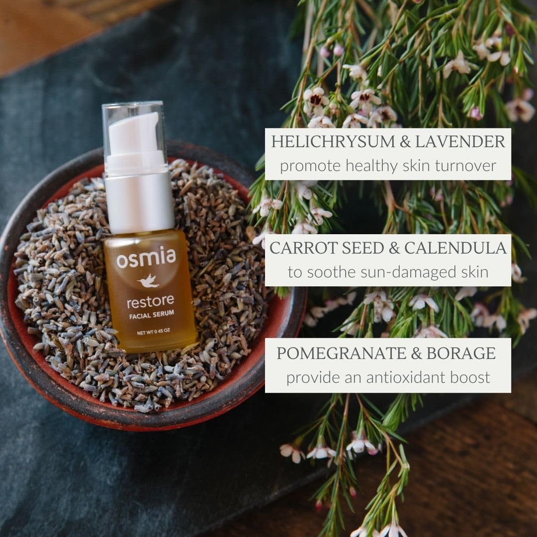 Osmia Skincare Natural Restore Facial Serum – Lavender, Carrot Seed, Jojoba, Borage, & Pomegranate Oils | Clean Beauty for Healthy Skin