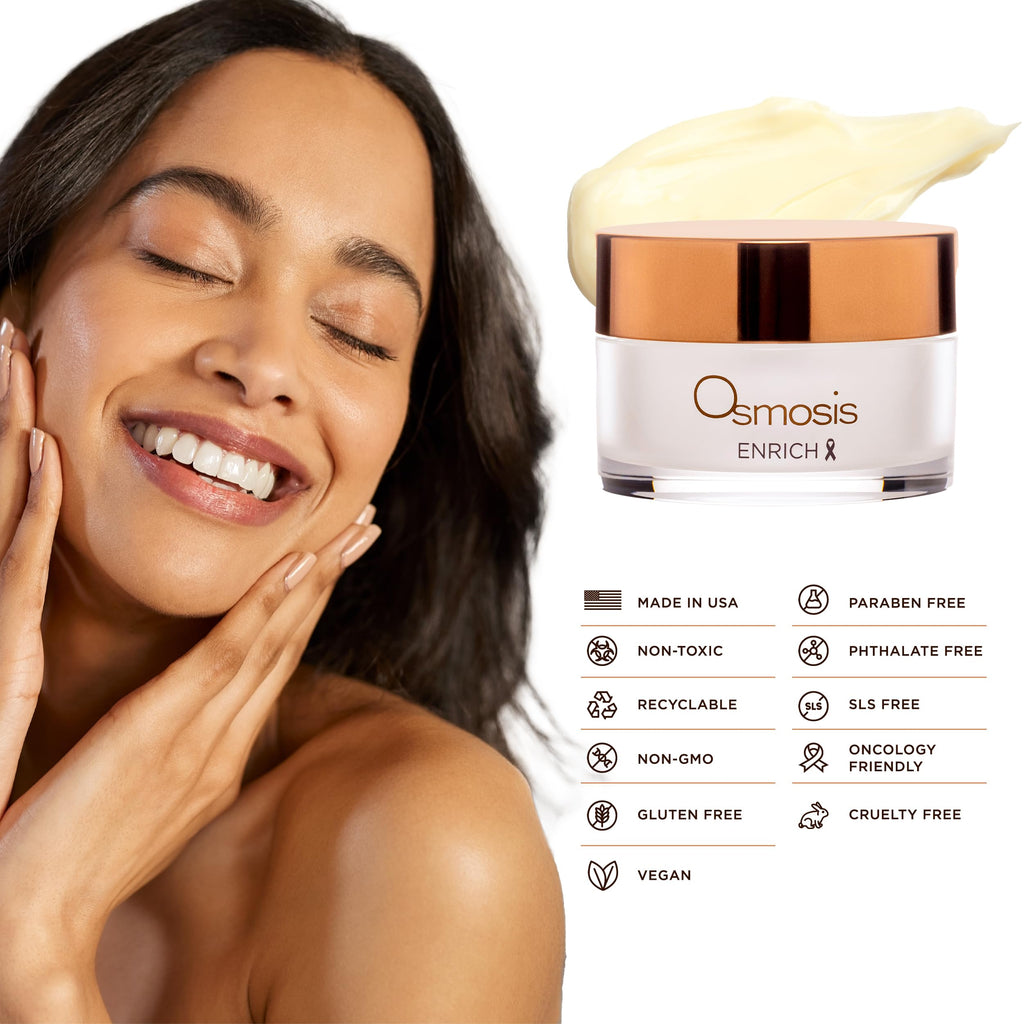 OSMOSIS ENRICH Smoothing Night Repair Cream for Face & Neck — Intensive Moisturizer with Chirata & Fruit Oils, 1 oz
