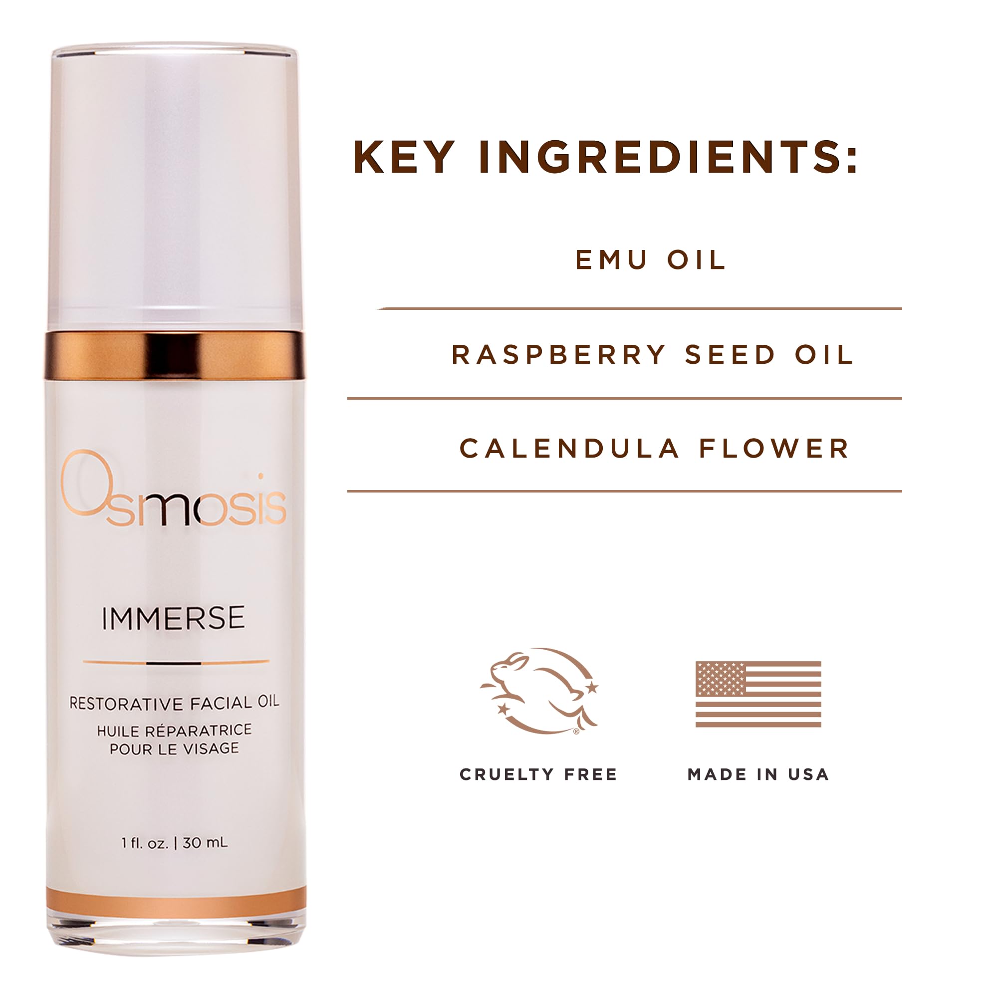 OSMOSIS IMMERSE Restorative Hydrating Facial Oil with Emu, Raspberry Seed Oil & Calendula – 1 fl oz