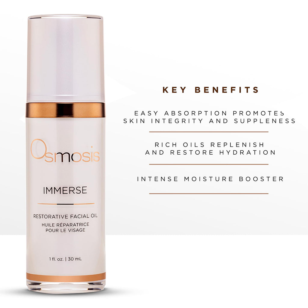 OSMOSIS IMMERSE Restorative Hydrating Facial Oil with Emu, Raspberry Seed Oil & Calendula – 1 fl oz