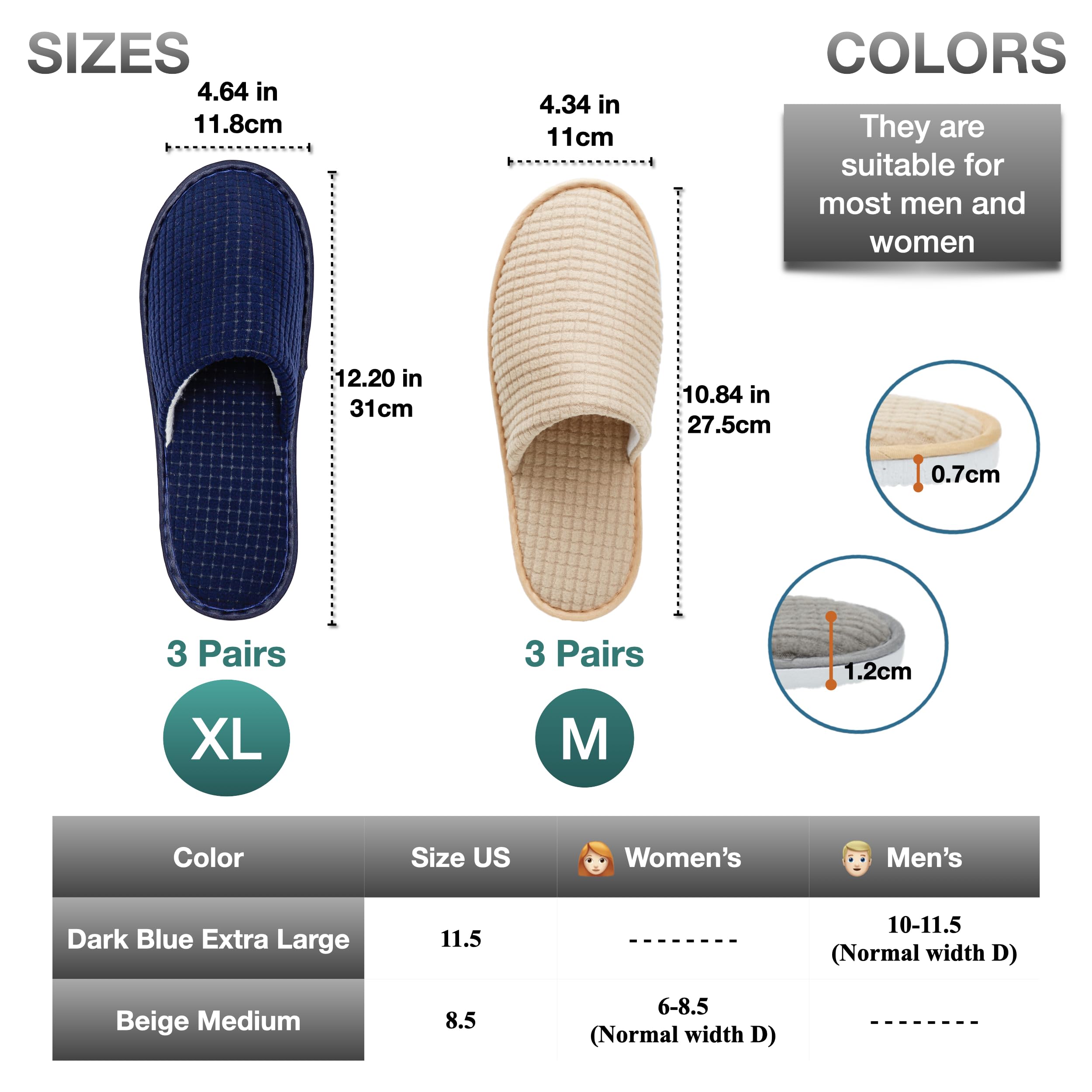 OSTADARRA 6 Pairs Spa Slippers – Non-Slip, Washable Guest Slippers for Hotel, Home & Travel (Women M, Men XL)