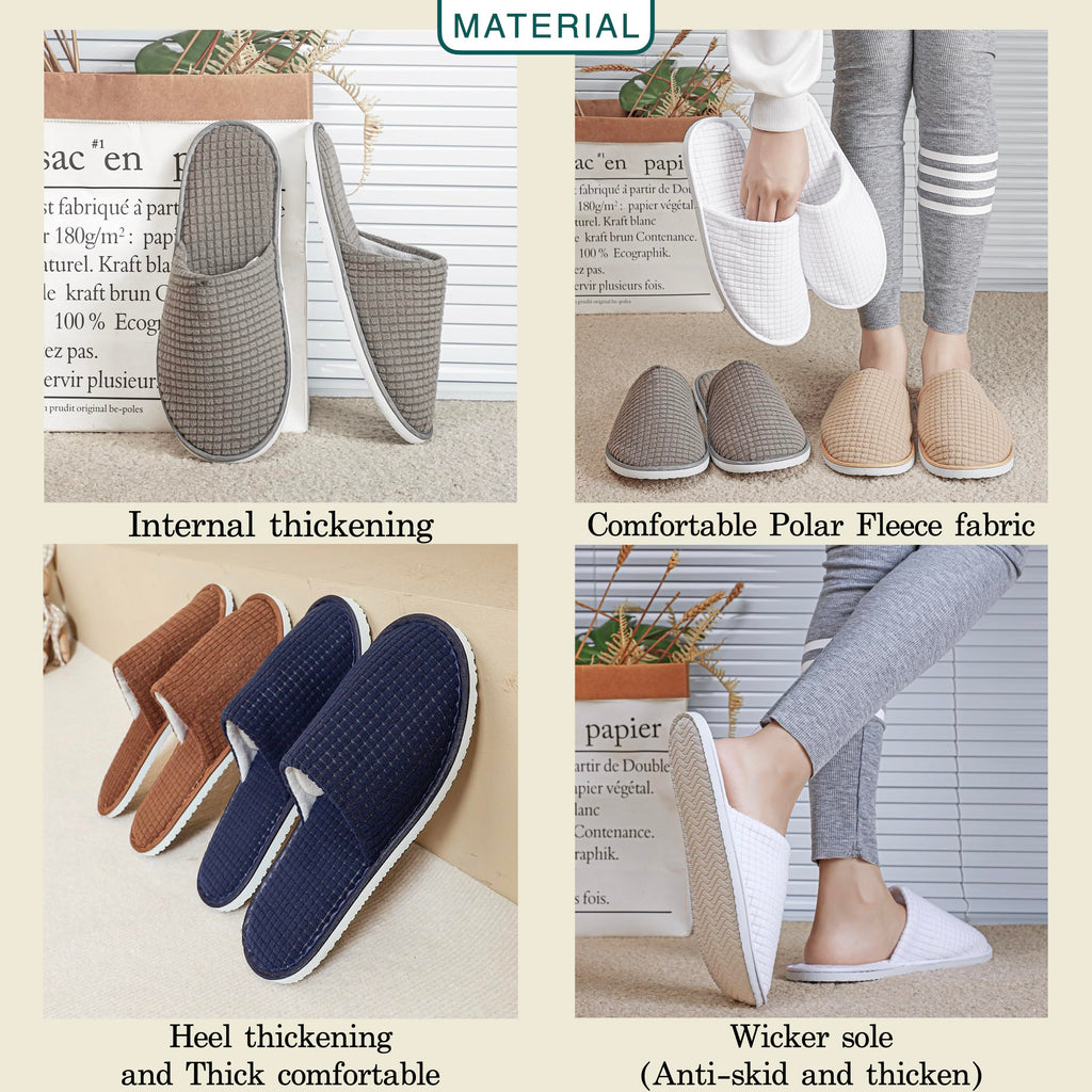 OSTADARRA 6 Pairs Spa Slippers – Non-Slip, Washable Guest Slippers for Hotel, Home & Travel (Women M, Men XL)