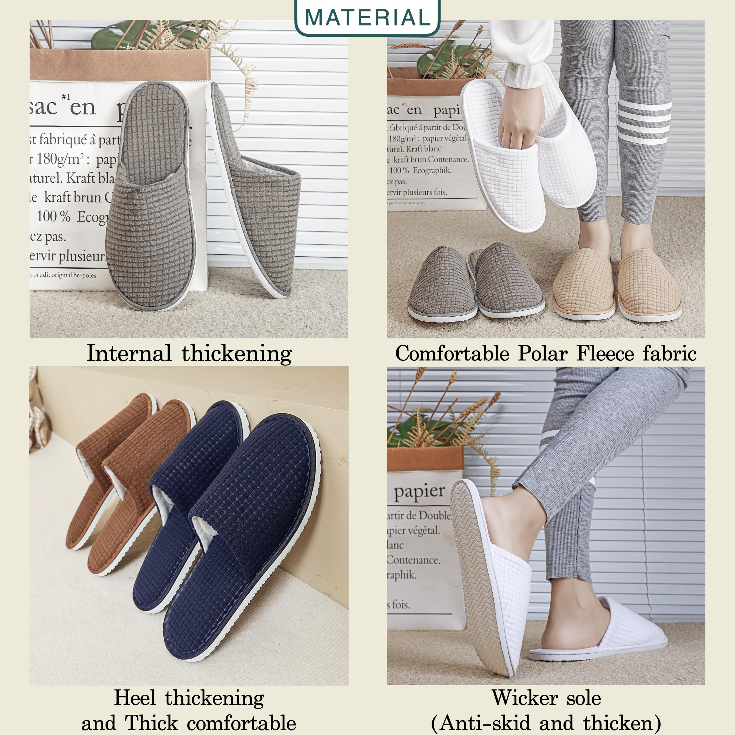 OSTADARRA 6 Pairs Spa Slippers – Non-Slip, Washable, Unisex Guest Slippers for Hotel, Home & Travel