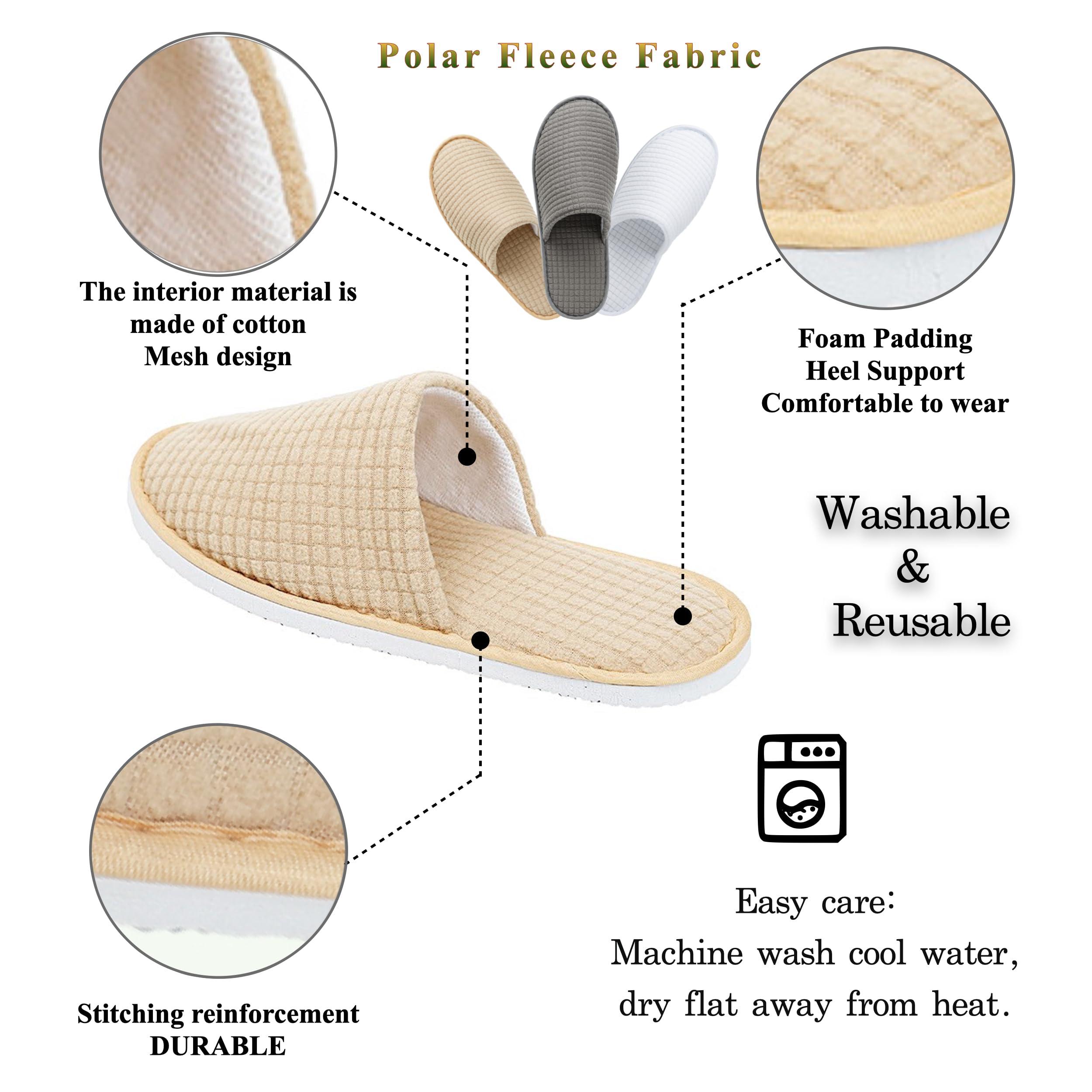 OSTADARRA 10 Pairs Spa Slippers – Non-Slip Disposable Guest Slippers for Hotels & Home
