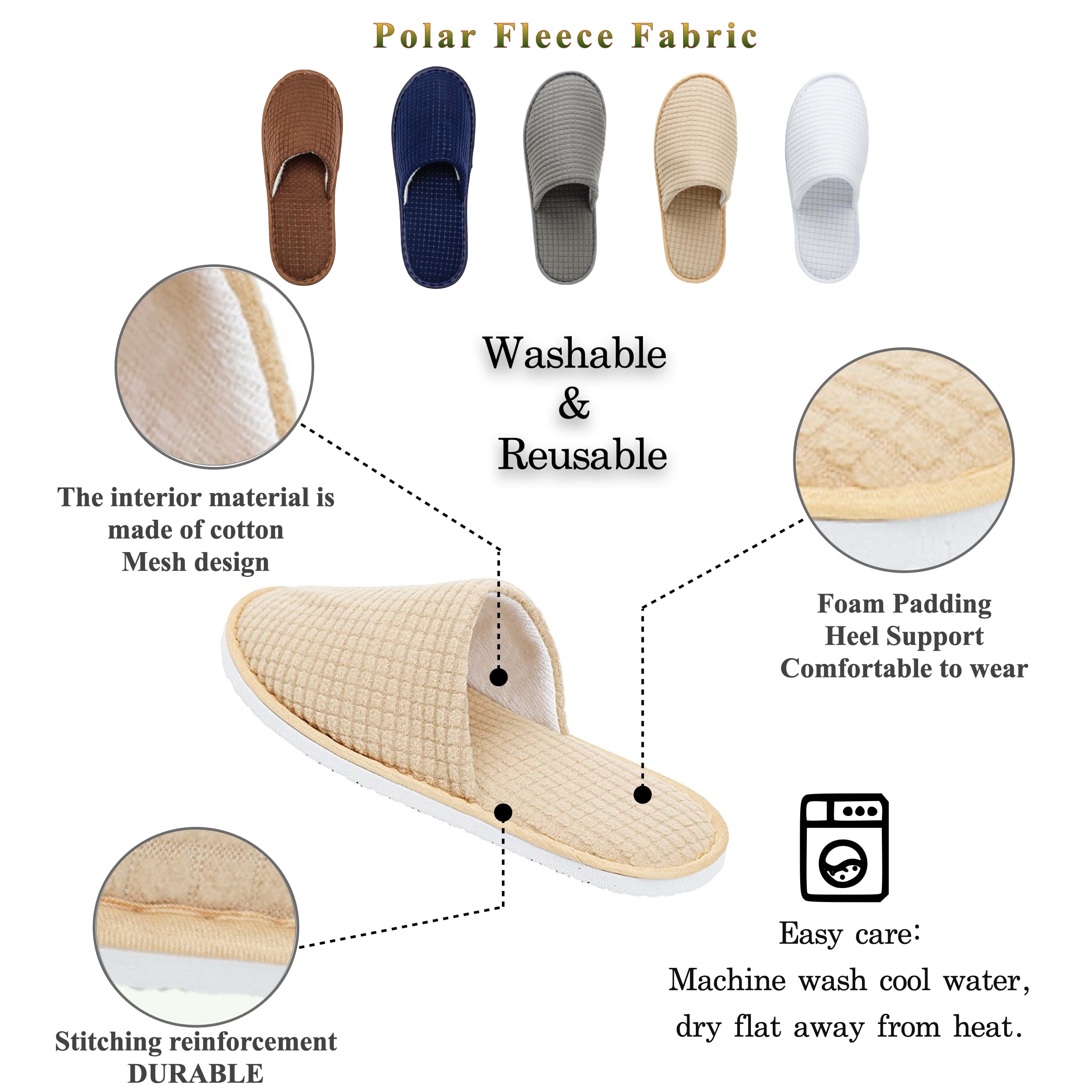 OSTADARRA 6 Pairs Spa Slippers – Non-Slip, Washable, Unisex Guest Slippers for Hotel, Home & Travel