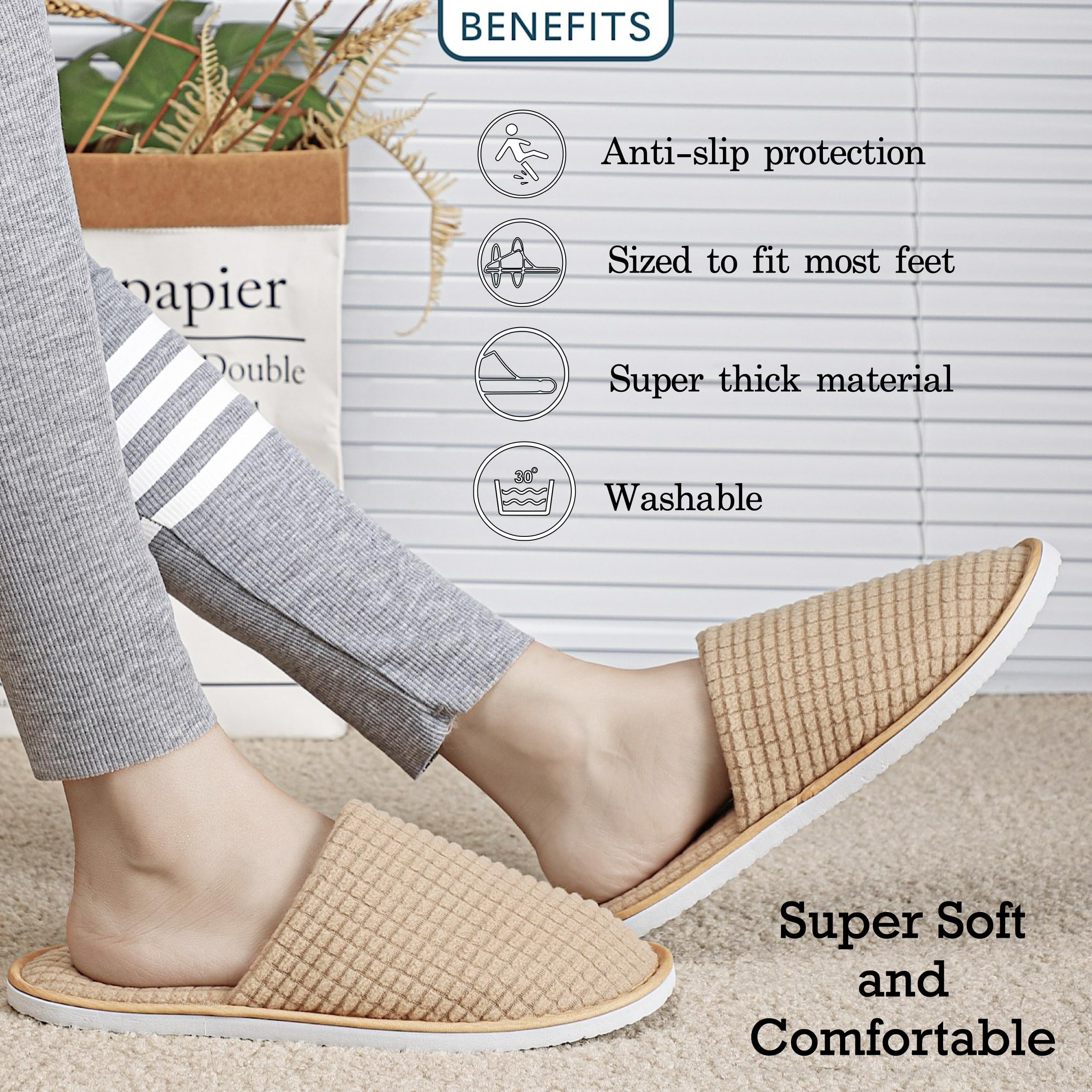 OSTADARRA 6 Pairs Spa Slippers – Non-Slip, Washable, Unisex Guest Slippers for Hotel, Home & Travel