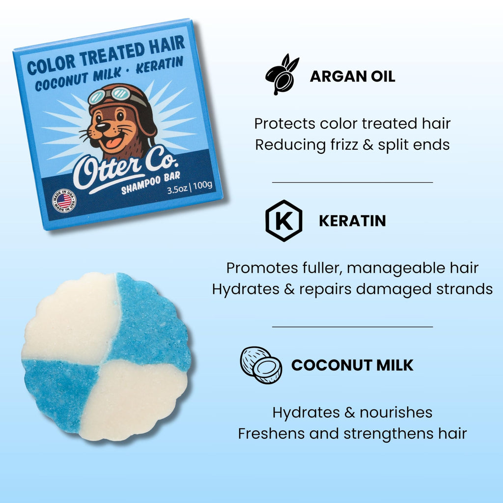 Otter Co. Solid Shampoo for Color-Treated Hair – Keratin & Argan Oil, Anti-Chlorine, USA Made