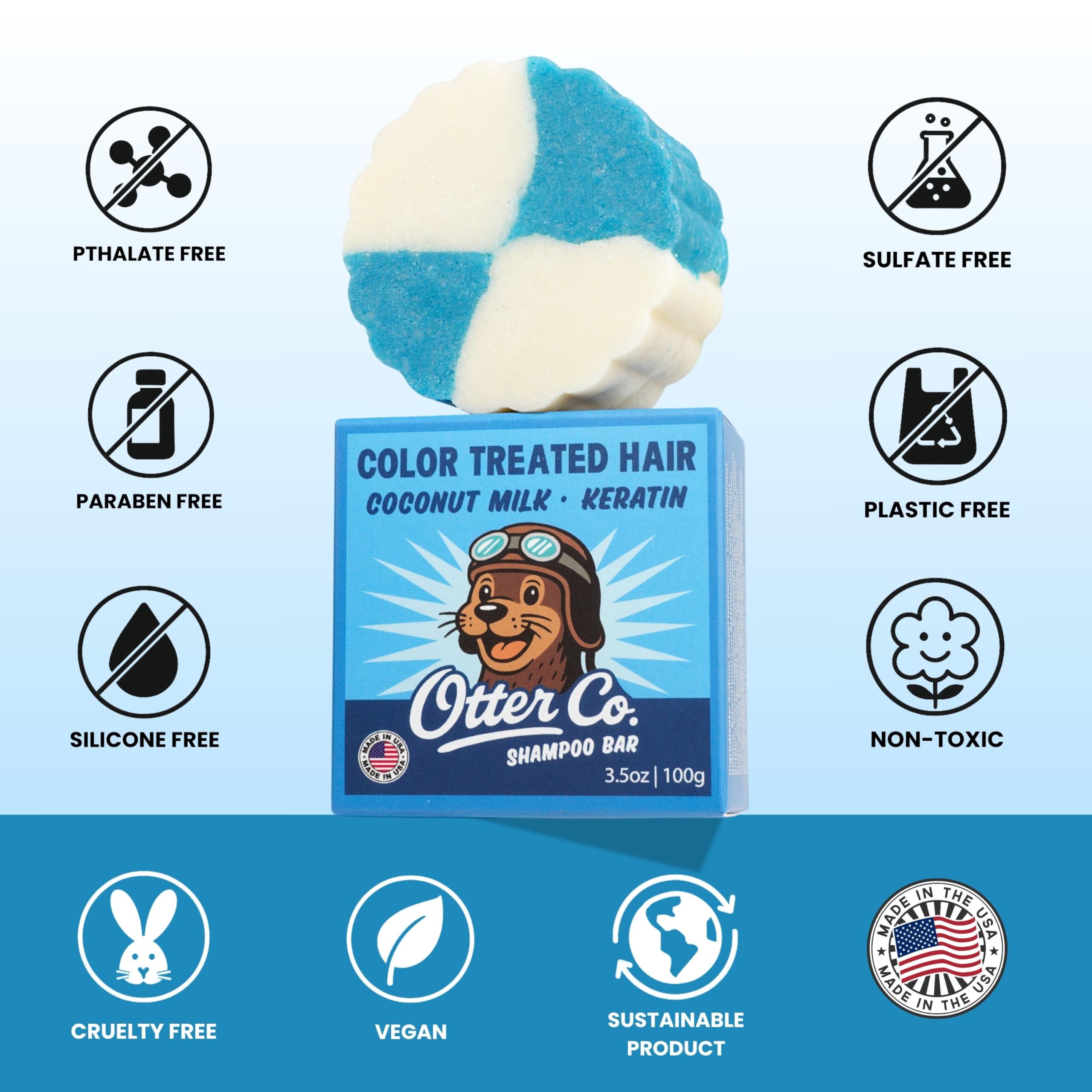 Otter Co. Solid Shampoo for Color-Treated Hair – Keratin & Argan Oil, Anti-Chlorine, USA Made