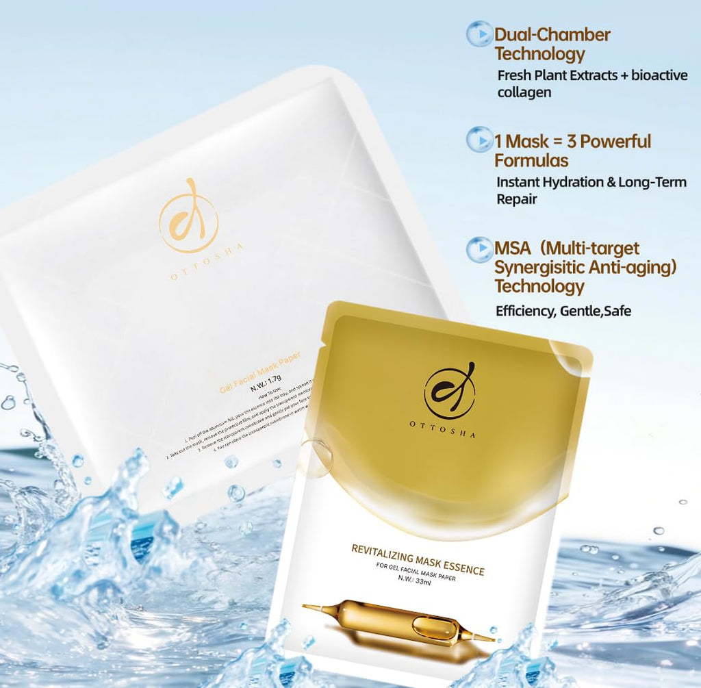 OTTOSHA Bioactive Collagen Face Mask with Separated Serum Gel & Powder Membrane | Hydrating, Repairing, Revitalizing