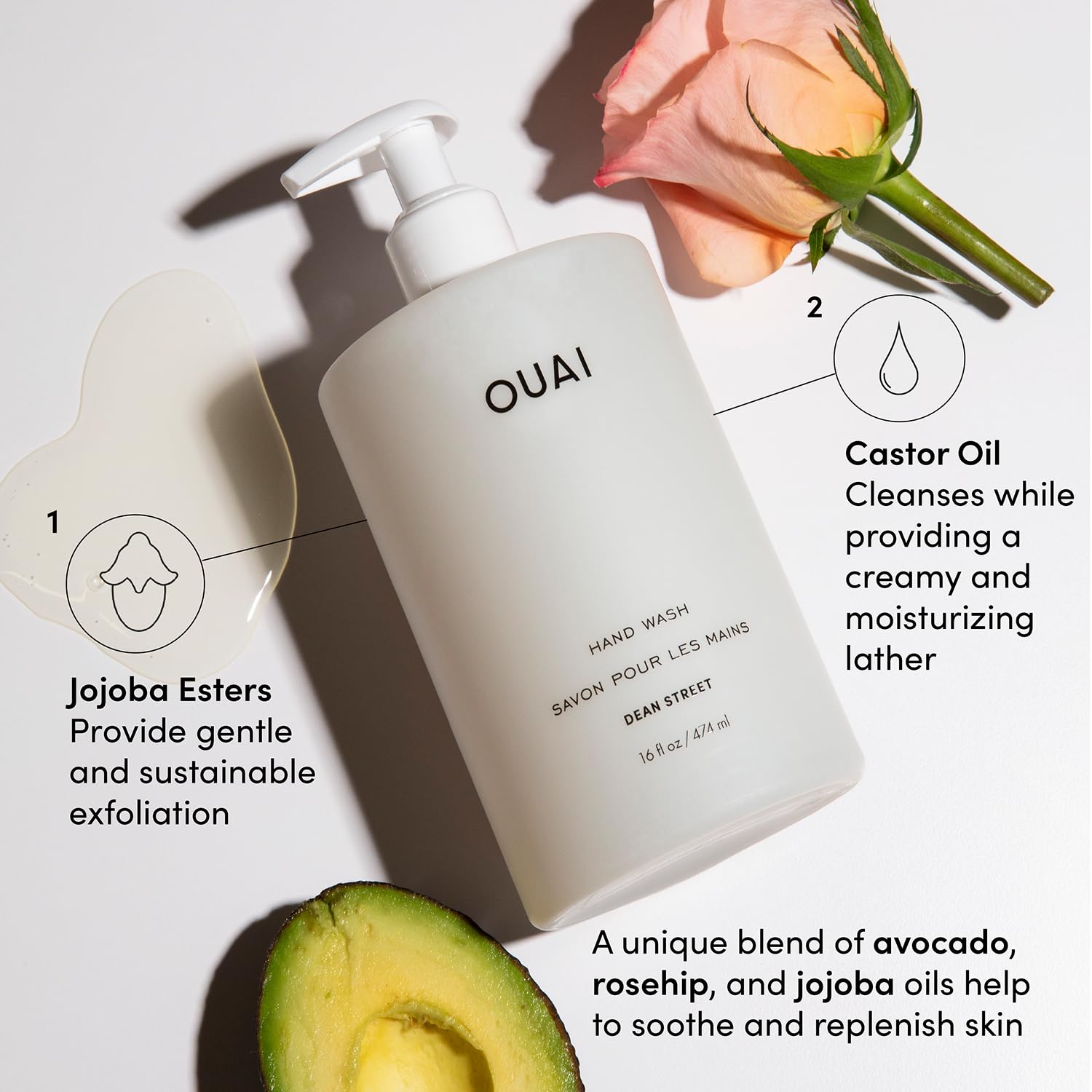 OUAI Hand Wash Dean Street – 2 Pack, 16 oz Each | Gentle Exfoliating Hand Soap