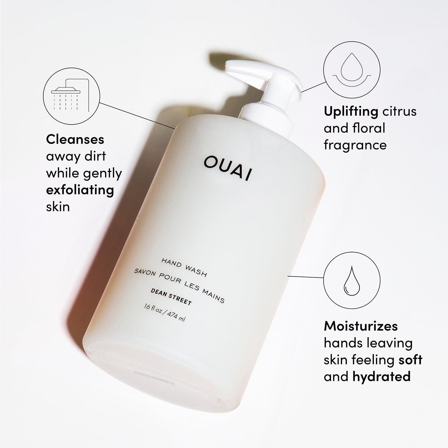 OUAI Hand Wash Dean Street – 2 Pack, 16 oz Each | Gentle Exfoliating Hand Soap