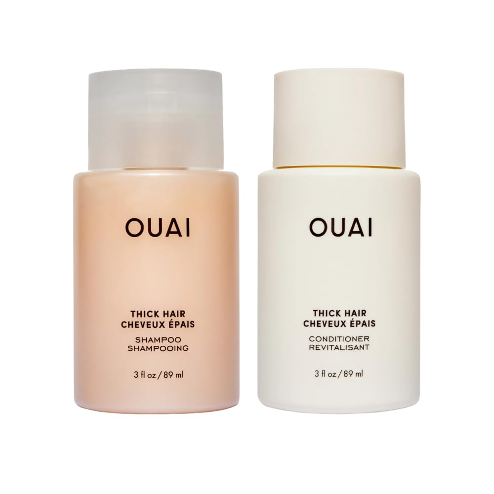OUAI Thick Hair Shampoo & Conditioner Set – Travel Size with Keratin, Marshmallow Root, Shea Butter & Avocado Oil