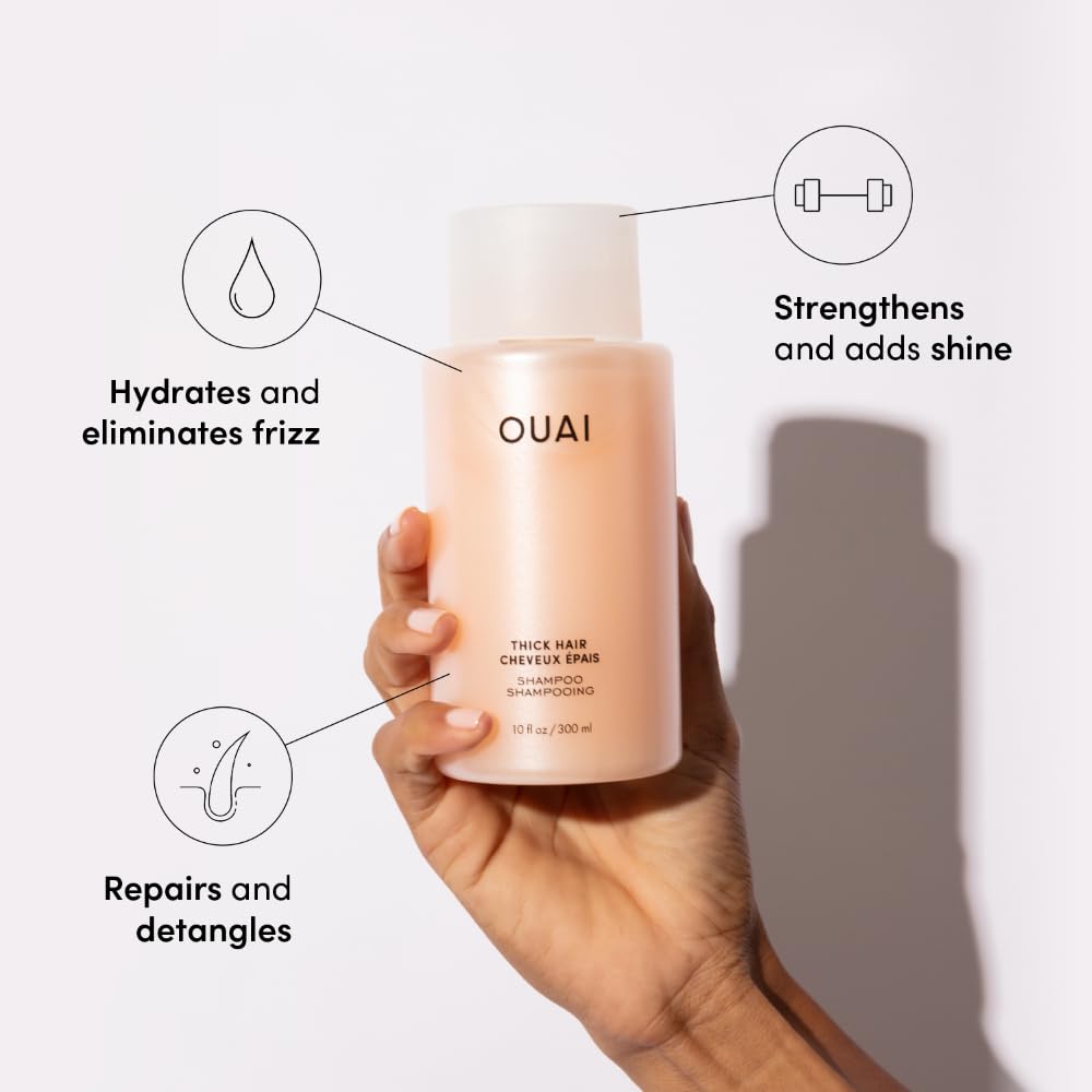 OUAI Thick Hair Shampoo & Conditioner Set – Travel Size with Keratin, Marshmallow Root, Shea Butter & Avocado Oil