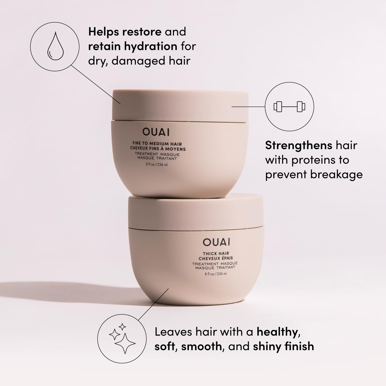 OUAI Travel Kit (4 Count) – Leave-In Conditioner, Detox Shampoo, Hair Mask & Scalp Scrub