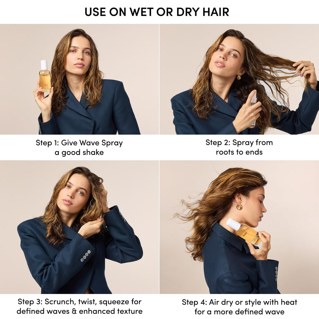 OUAI Leave-In Conditioner & Wave Spray Bundle | Frizz Control, Texture & Shine