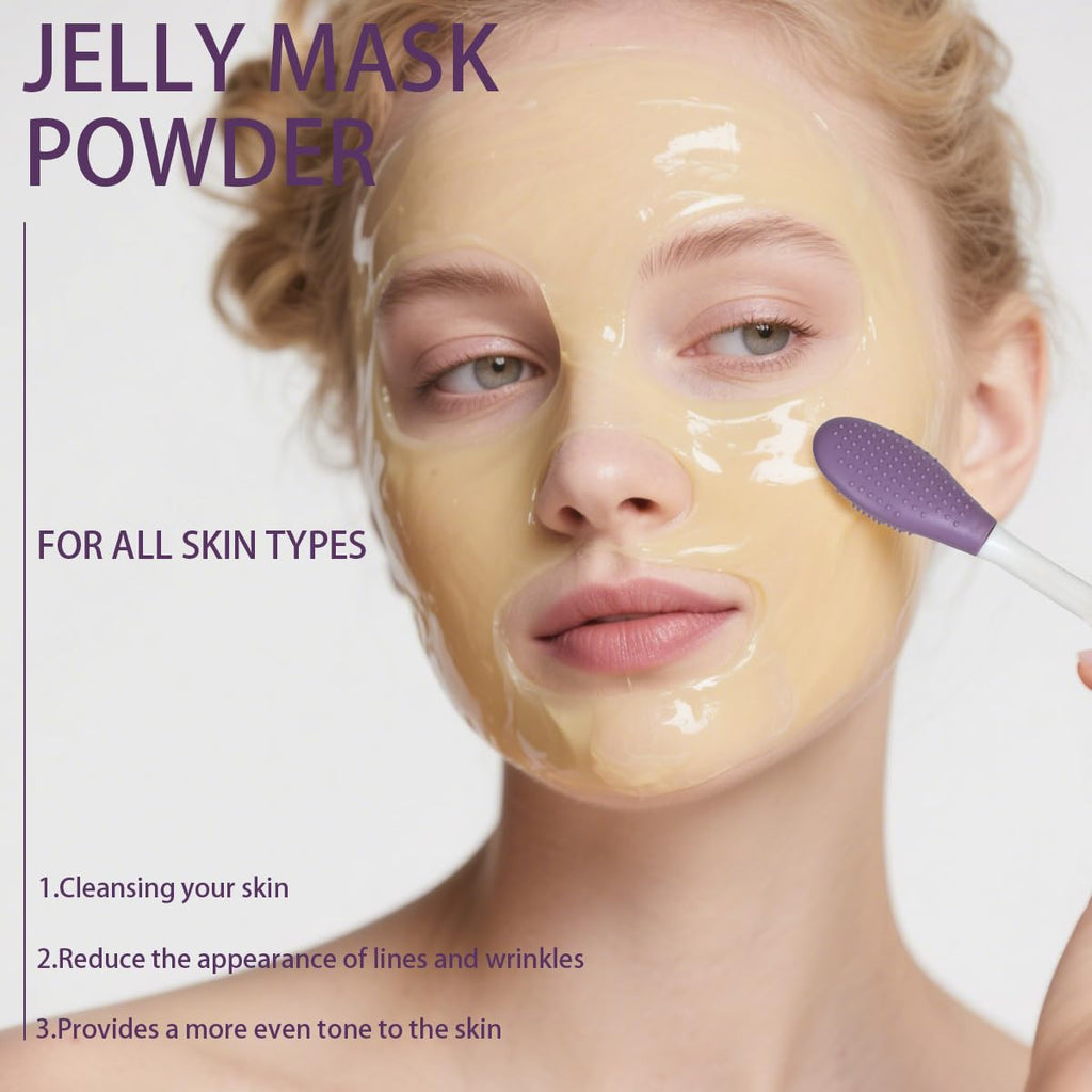 Ouhans Jelly Mask Powder for Facials – Hydrating Collagen Jelly Mask with Double-Ended Silicone Brush (23 fl oz)