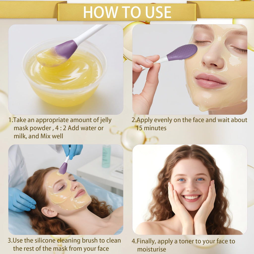 Ouhans Jelly Mask Powder for Facials – Hydrating Collagen Jelly Mask with Double-Ended Silicone Brush (23 fl oz)