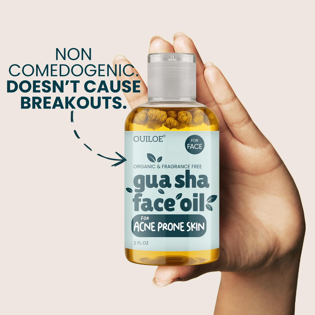 Ouiloe Gua Sha Oil for Acne Prone Skin - Unscented, Non-Comedogenic (2 oz)