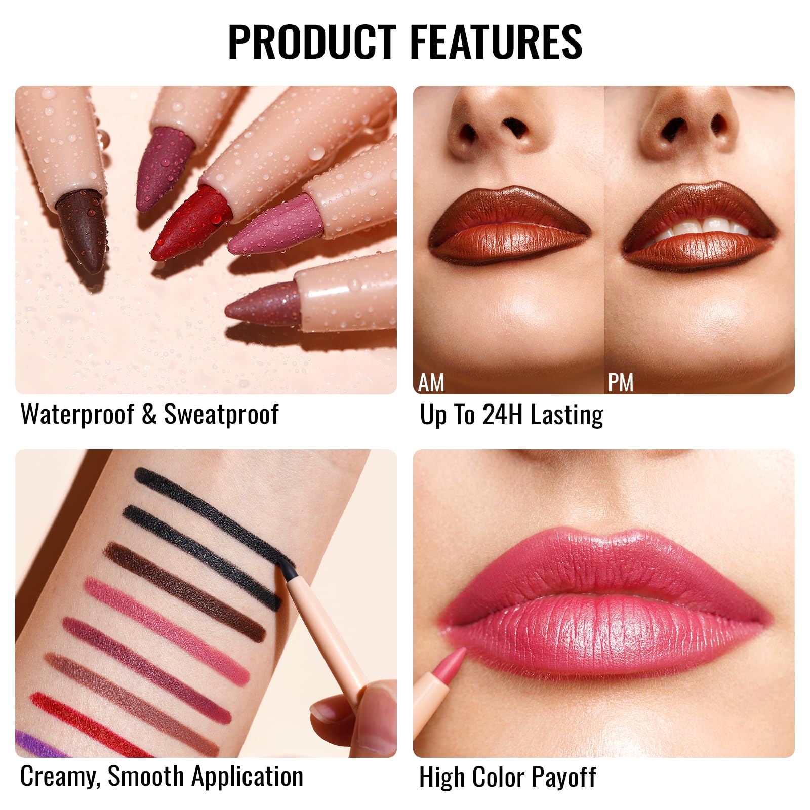 Oulac Red Lipstick & Lipliner Set – High Impact, Moisturizing, Vegan (4.3g x3) LL07+03+04