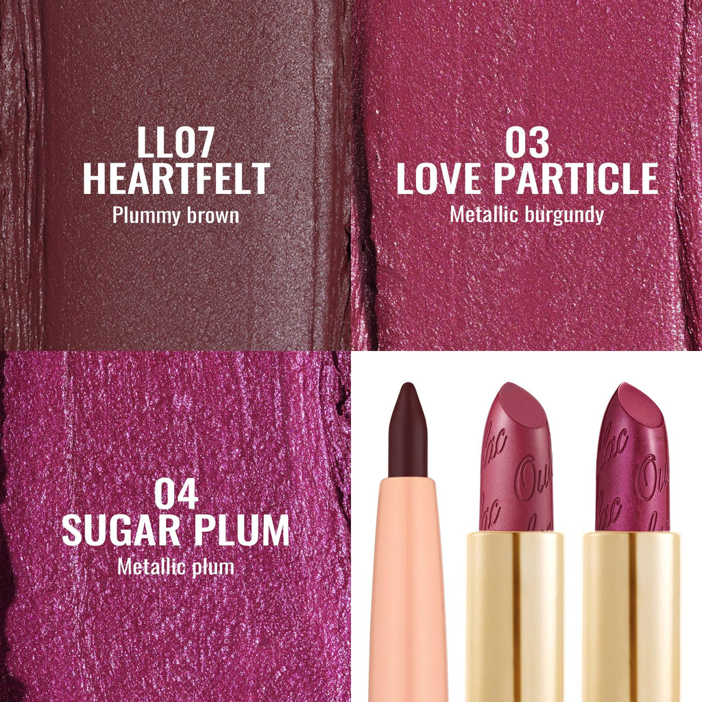 Oulac Red Lipstick & Lipliner Set – High Impact, Moisturizing, Vegan (4.3g x3) LL07+03+04