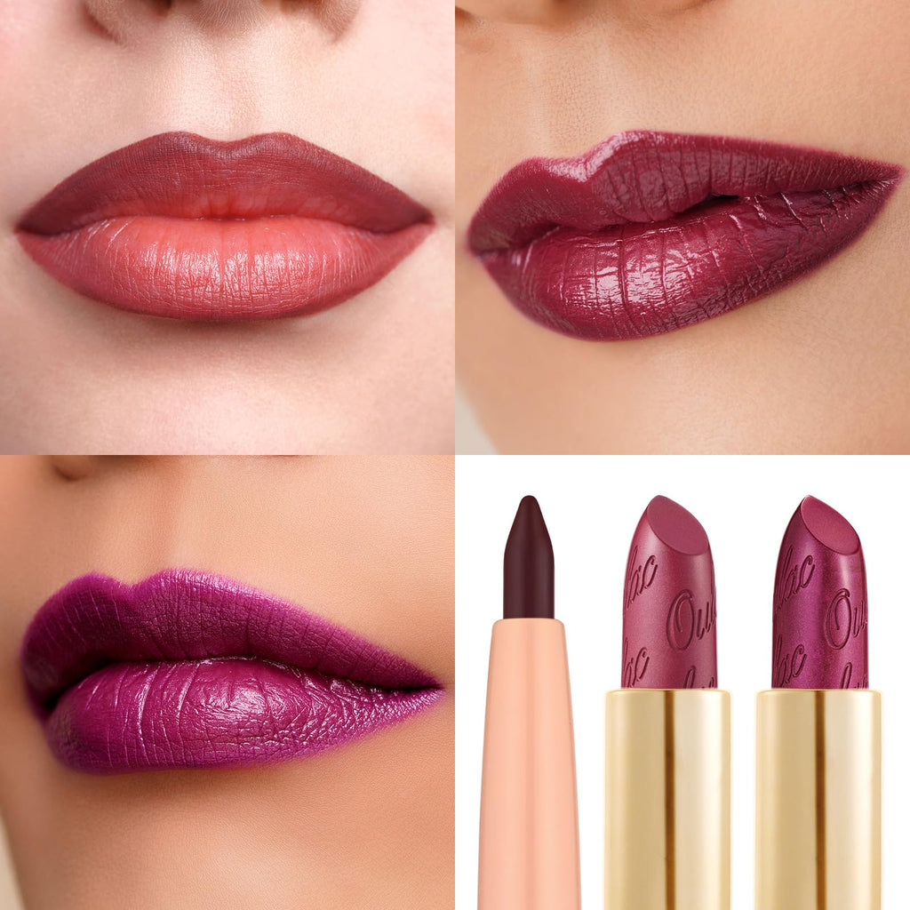 Oulac Red Lipstick & Lipliner Set – High Impact, Moisturizing, Vegan (4.3g x3) LL07+03+04