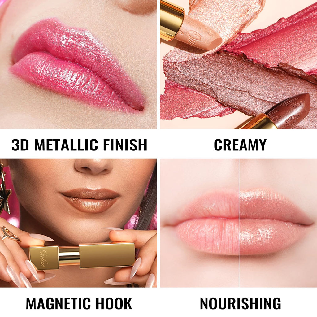 Oulac Dangerous02 Lipstick – Orange Red with Metallic 3D Shine, Hydrating Vegan Formula
