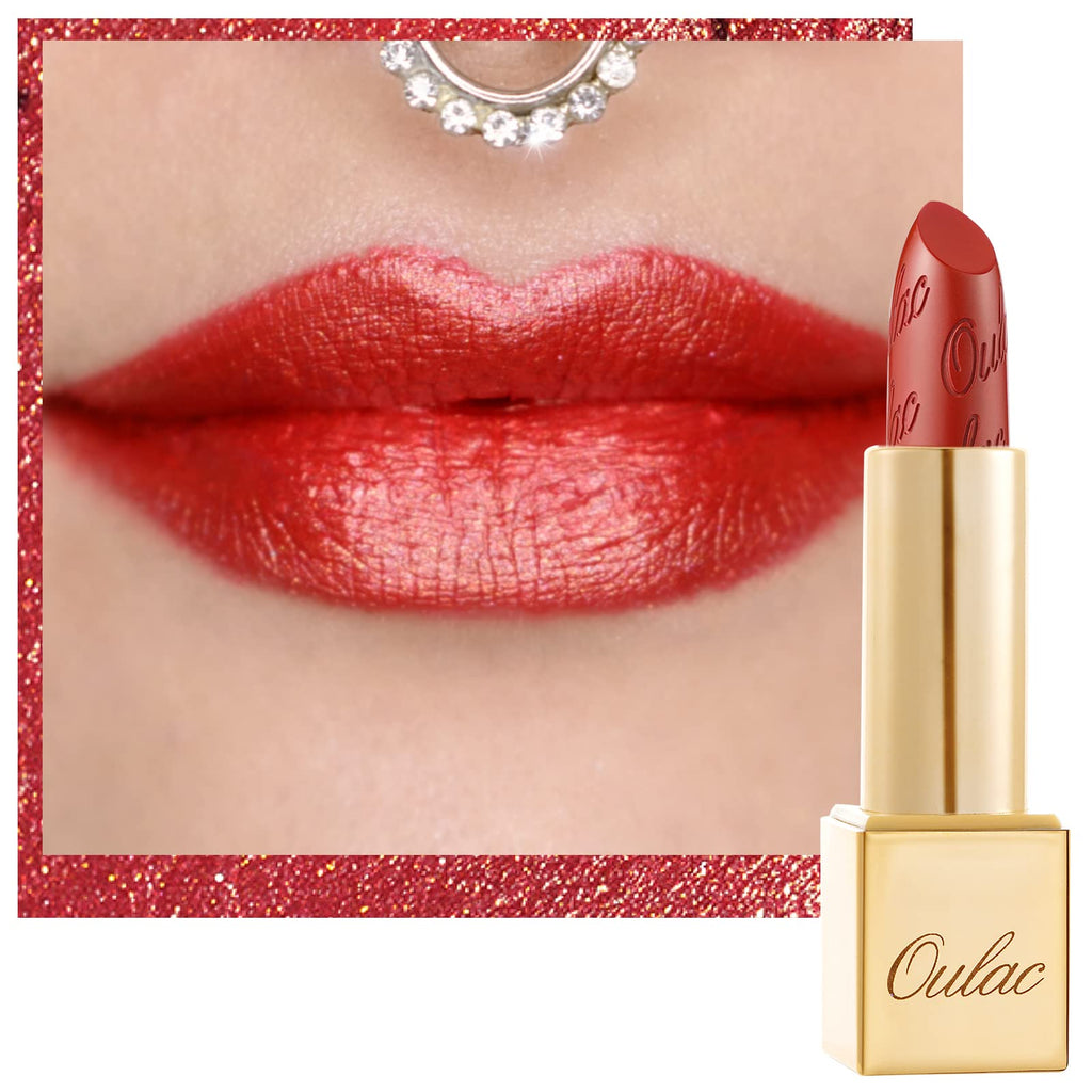 Oulac Dangerous02 Lipstick – Orange Red with Metallic 3D Shine, Hydrating Vegan Formula