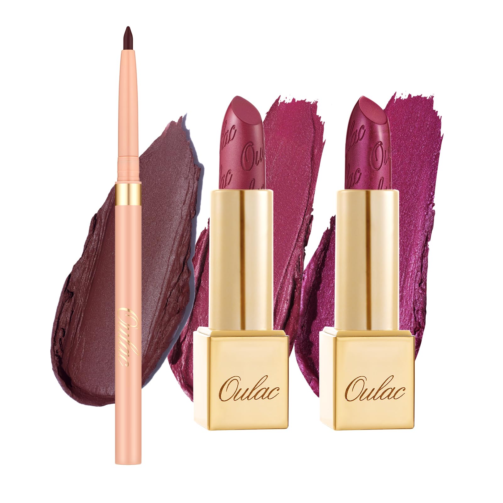 Oulac Red Lipstick & Lipliner Set – High Impact, Moisturizing, Vegan (4.3g x3) LL07+03+04