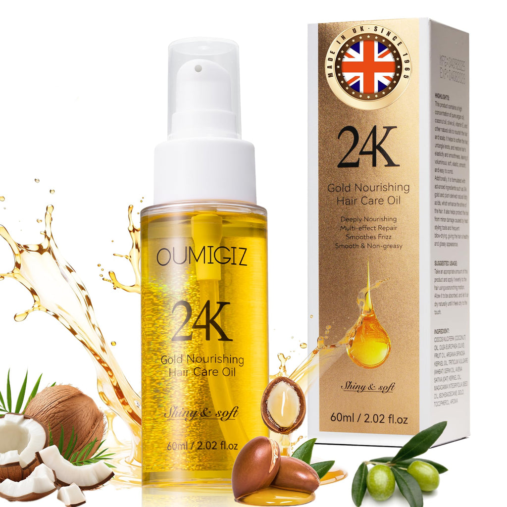 Oumigiz 24K Gold Hair Oil – UK Made, Vegan Heat Protectant & Frizz Control