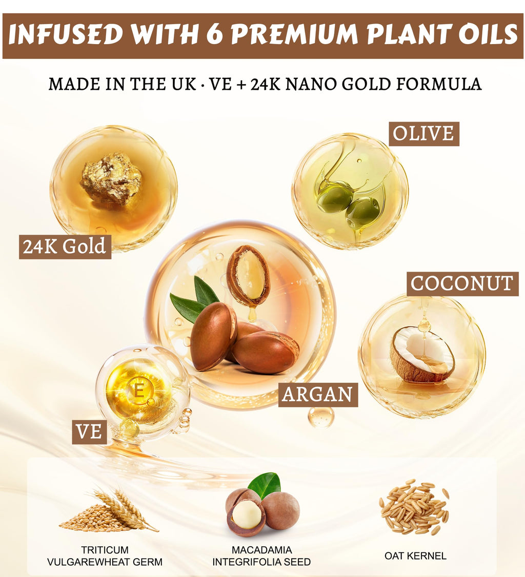 Oumigiz 24K Gold Hair Oil – UK Made, Vegan Heat Protectant & Frizz Control