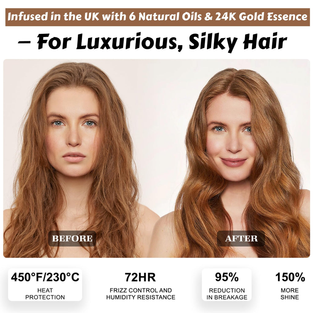 Oumigiz 24K Gold Hair Oil – UK Made, Vegan Heat Protectant & Frizz Control