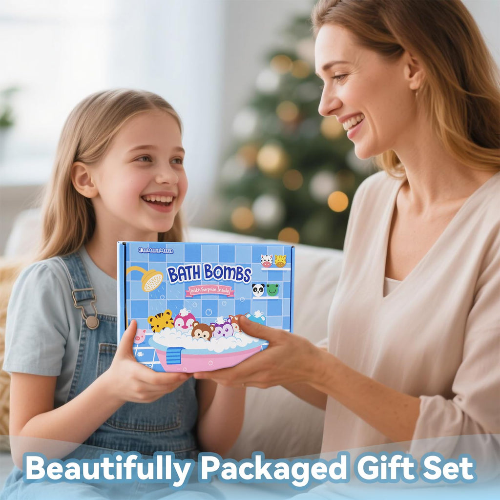 OuMuaMua Kids Bath Bombs with Surprise Toys Inside – 12 Animal-Shaped Bombs