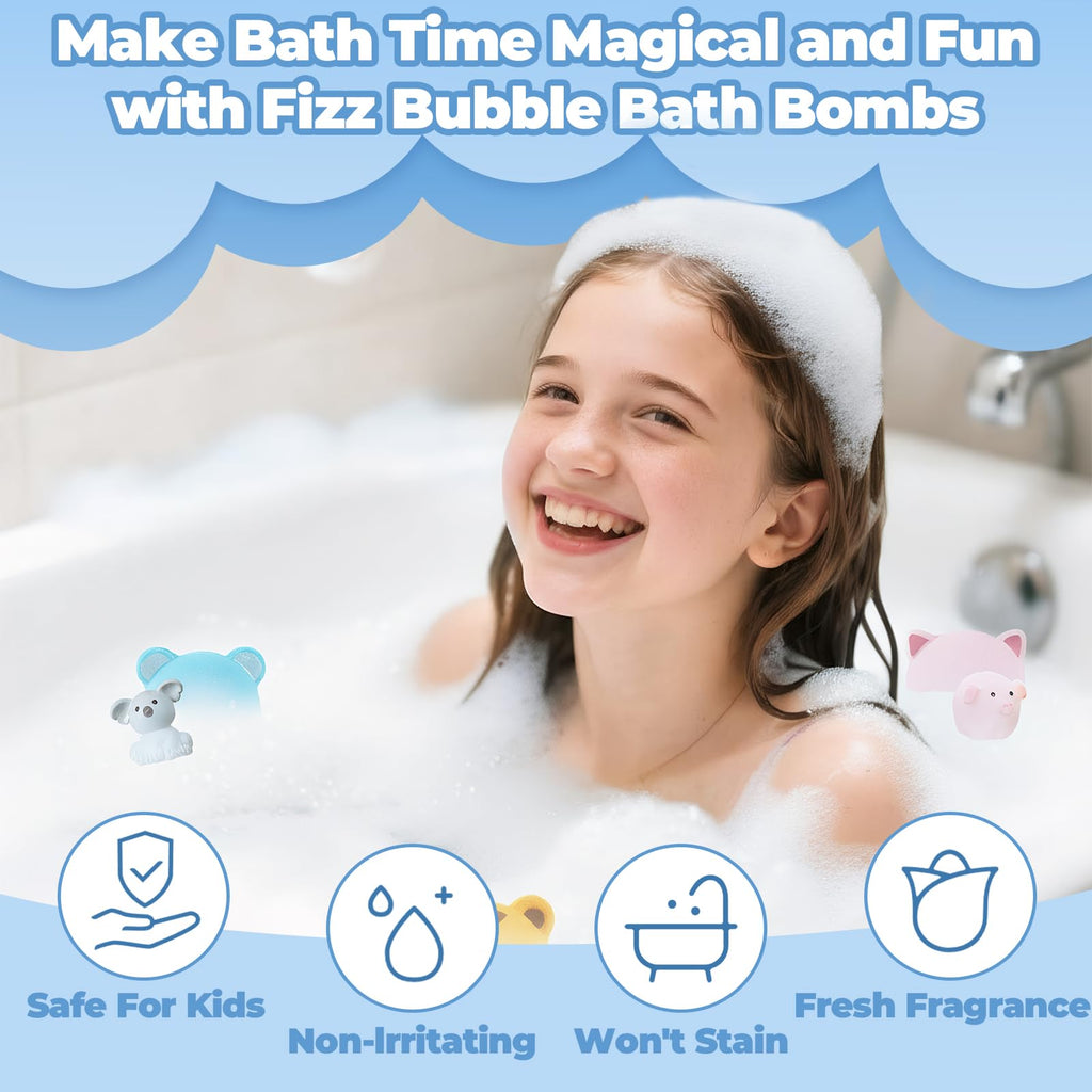 OuMuaMua Kids Bath Bombs with Surprise Toys Inside – 12 Animal-Shaped Bombs
