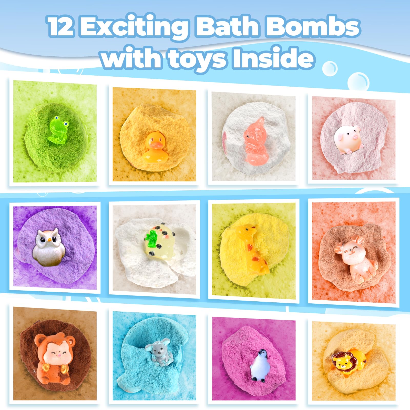 OuMuaMua Kids Bath Bombs with Surprise Toys Inside – 12 Animal-Shaped Bombs
