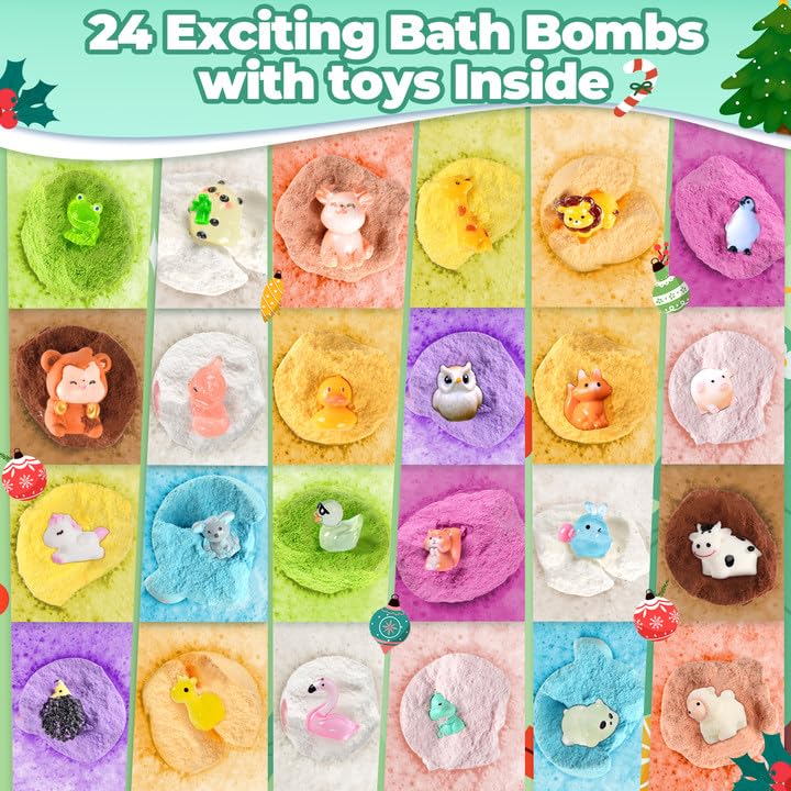 OuMuaMua Christmas Advent Calendar 2025 – 24 Bath Bombs with Surprise Toys Inside