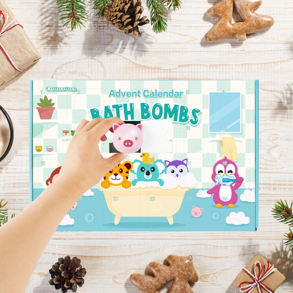 OuMuaMua Christmas Advent Calendar 2025 – 24 Bath Bombs with Surprise Toys Inside