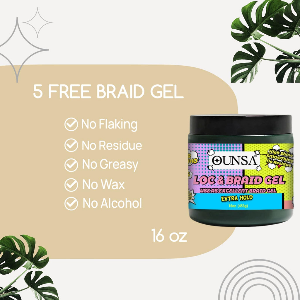 OUNSA Braid Gel for 4C Hair (16oz) – Extreme Hold, No Flake, Edge Control