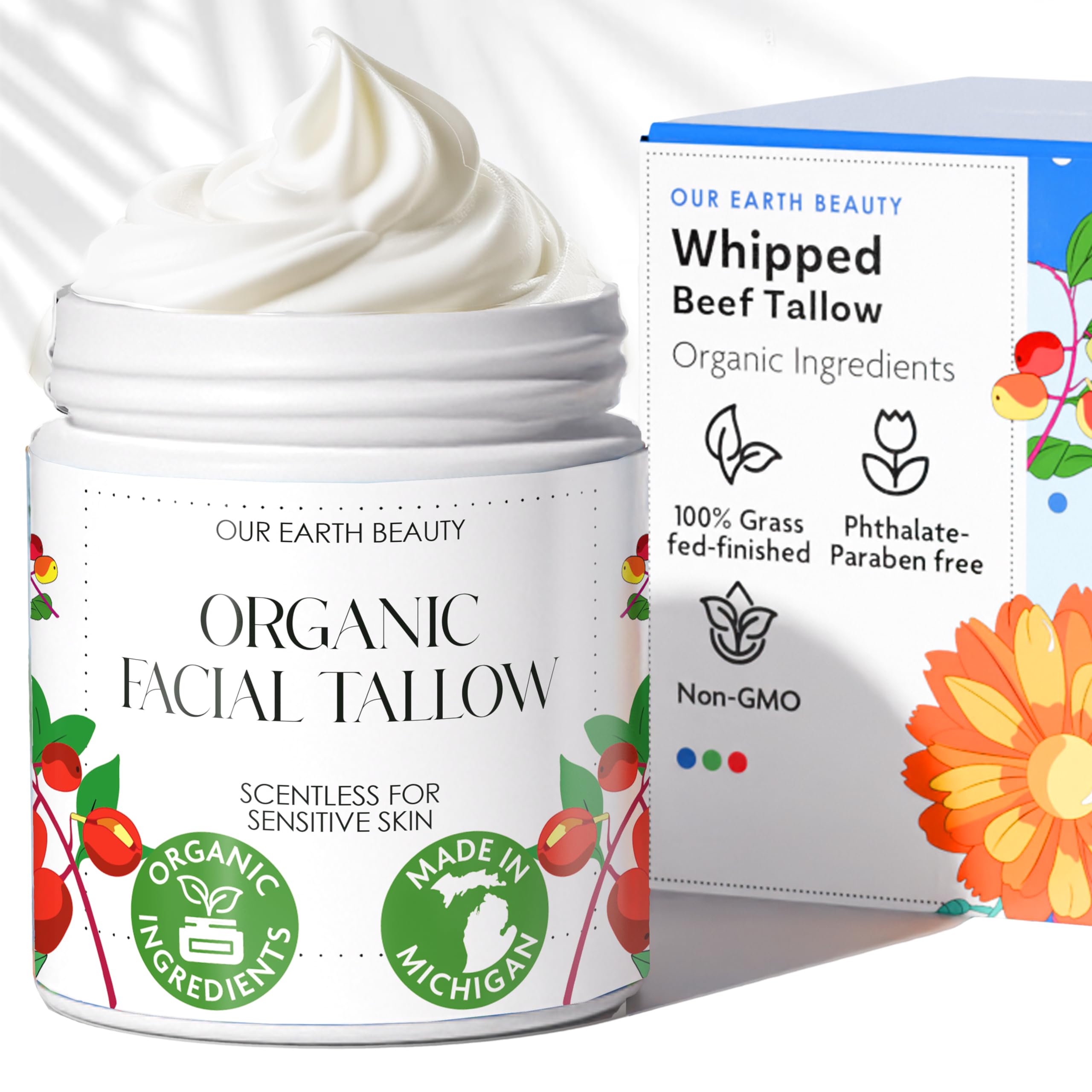Our Earth Beauty Organic Beef Tallow Face Cream – Unscented, Grass-Fed, Whipped Moisturizer | USA Made