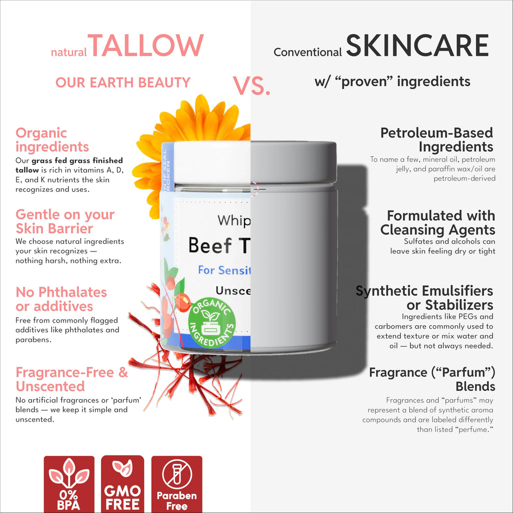 Our Earth Beauty Organic Beef Tallow Face Cream – Unscented, Grass-Fed, Whipped Moisturizer | USA Made