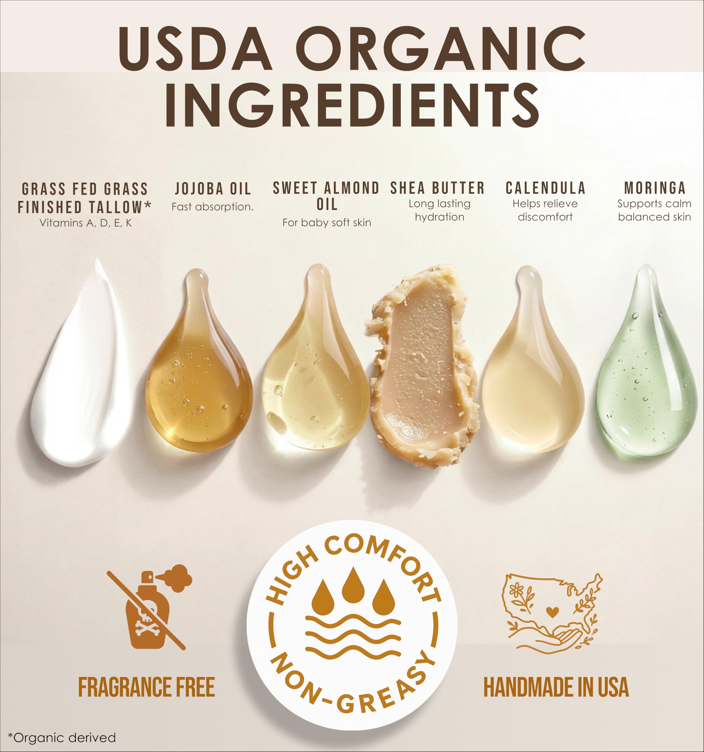 Our Earth Beauty Organic Beef Tallow Face Cream – Unscented, Grass-Fed, Whipped Moisturizer | USA Made