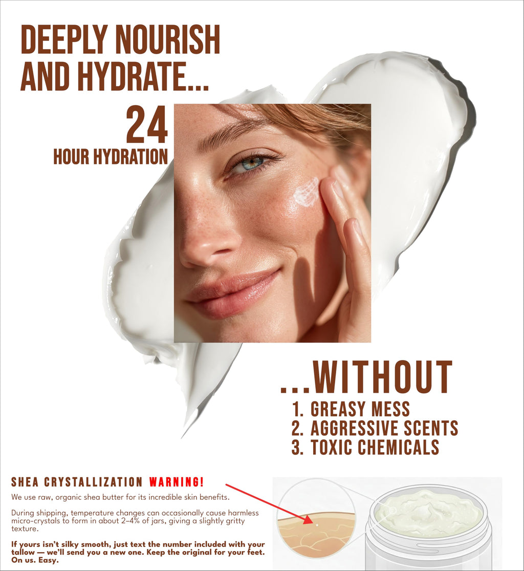 Our Earth Beauty Organic Beef Tallow Face Cream – Unscented, Grass-Fed, Whipped Moisturizer | USA Made