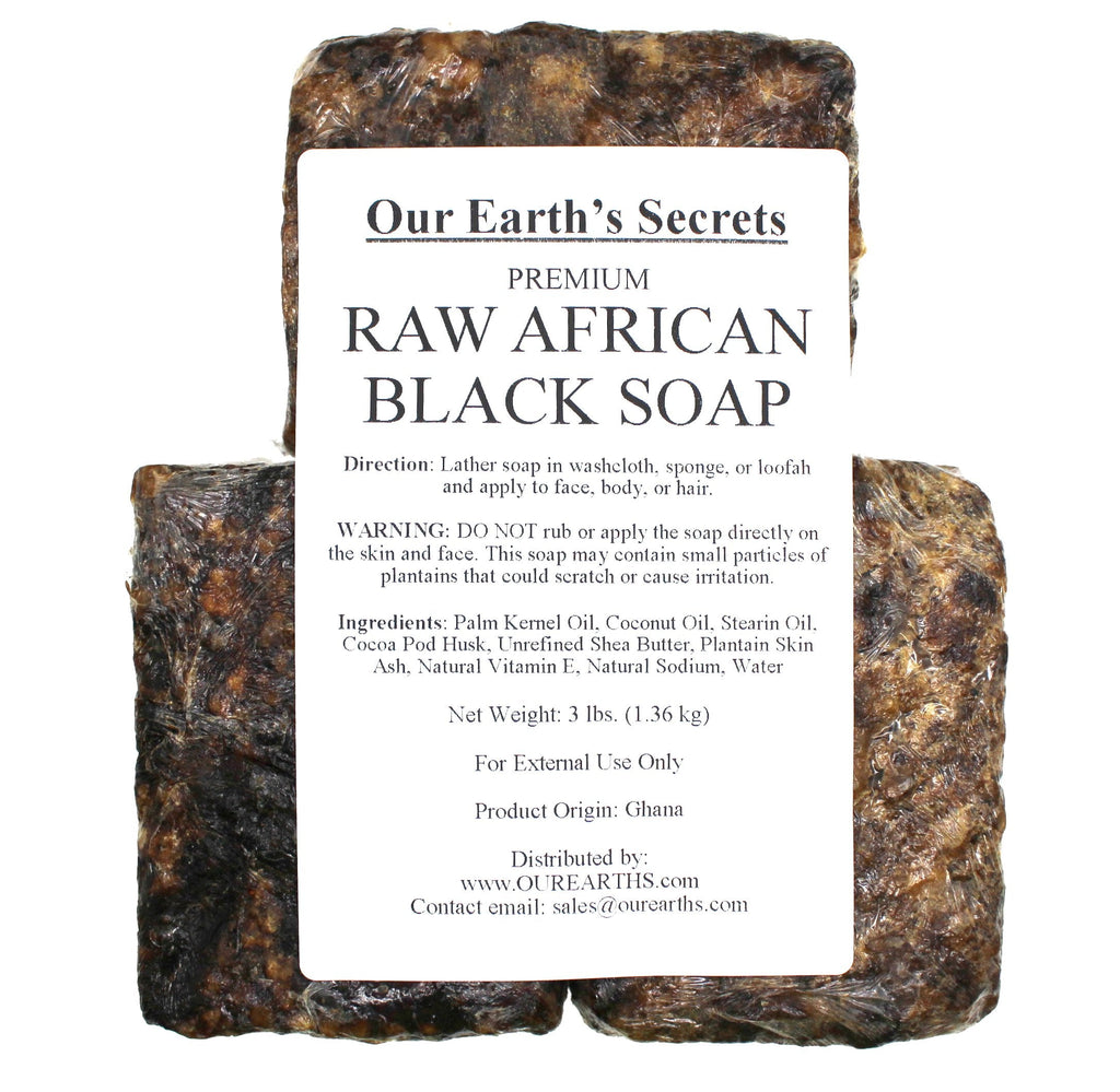 Our Earth's Secrets Premium Raw African Black Soap — 3 lb Bar (Ghana)