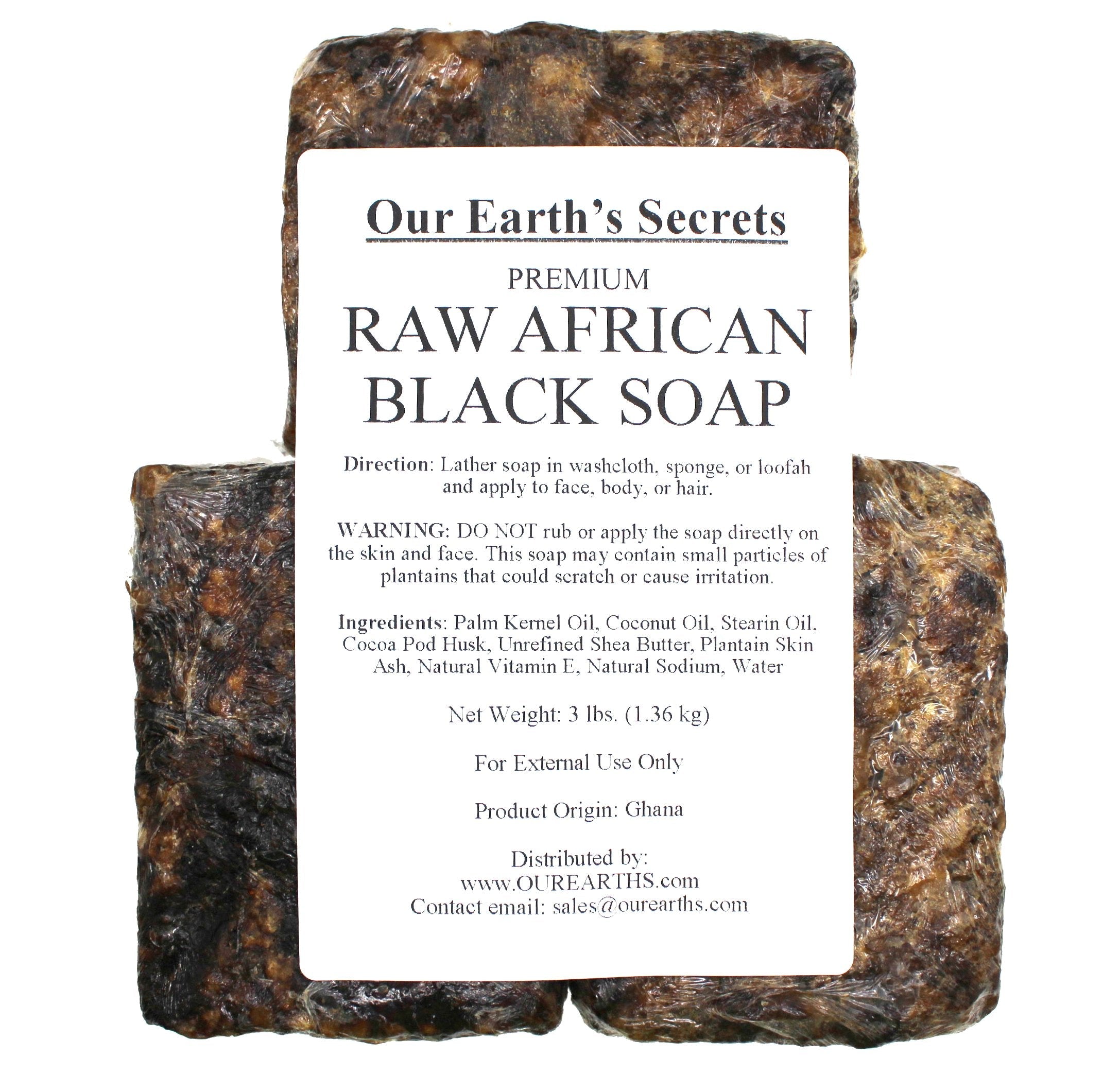 Our Earth's Secrets Premium Raw African Black Soap — 3 lb Bar (Ghana)