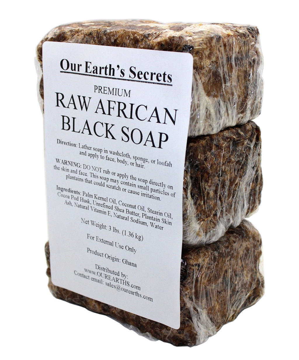 Our Earth's Secrets Premium Raw African Black Soap — 3 lb Bar (Ghana)