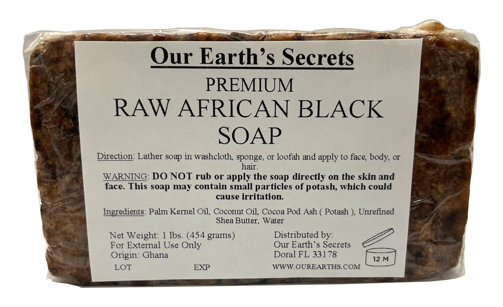 Our Earth's Secrets Raw African Black Soap – 1 lb Premium, Ghana Origin