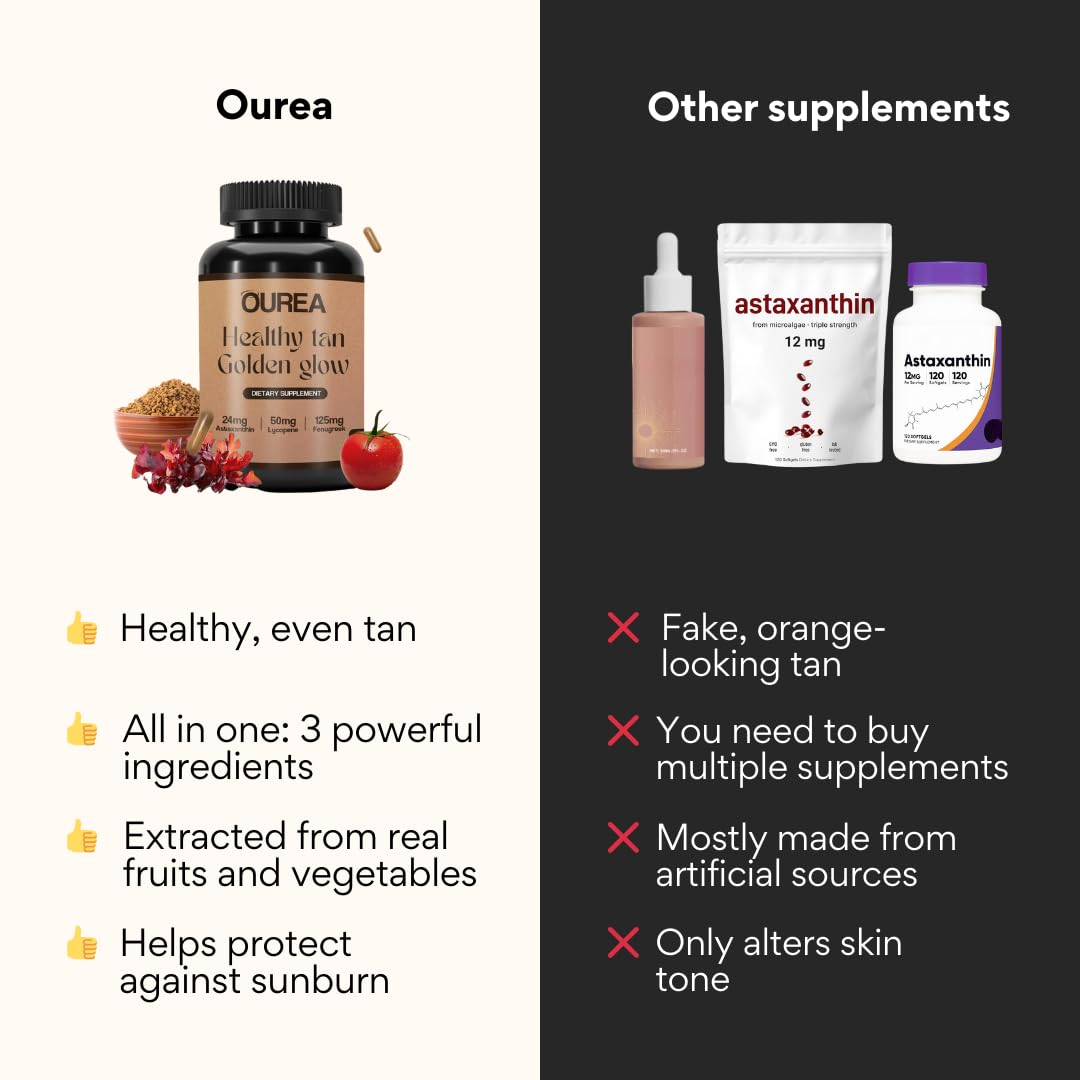 Ourea Carotenoid Golden Glow Tanning Pills – 30 Capsules | 3-in-1 Skin Tone & Wellness Support