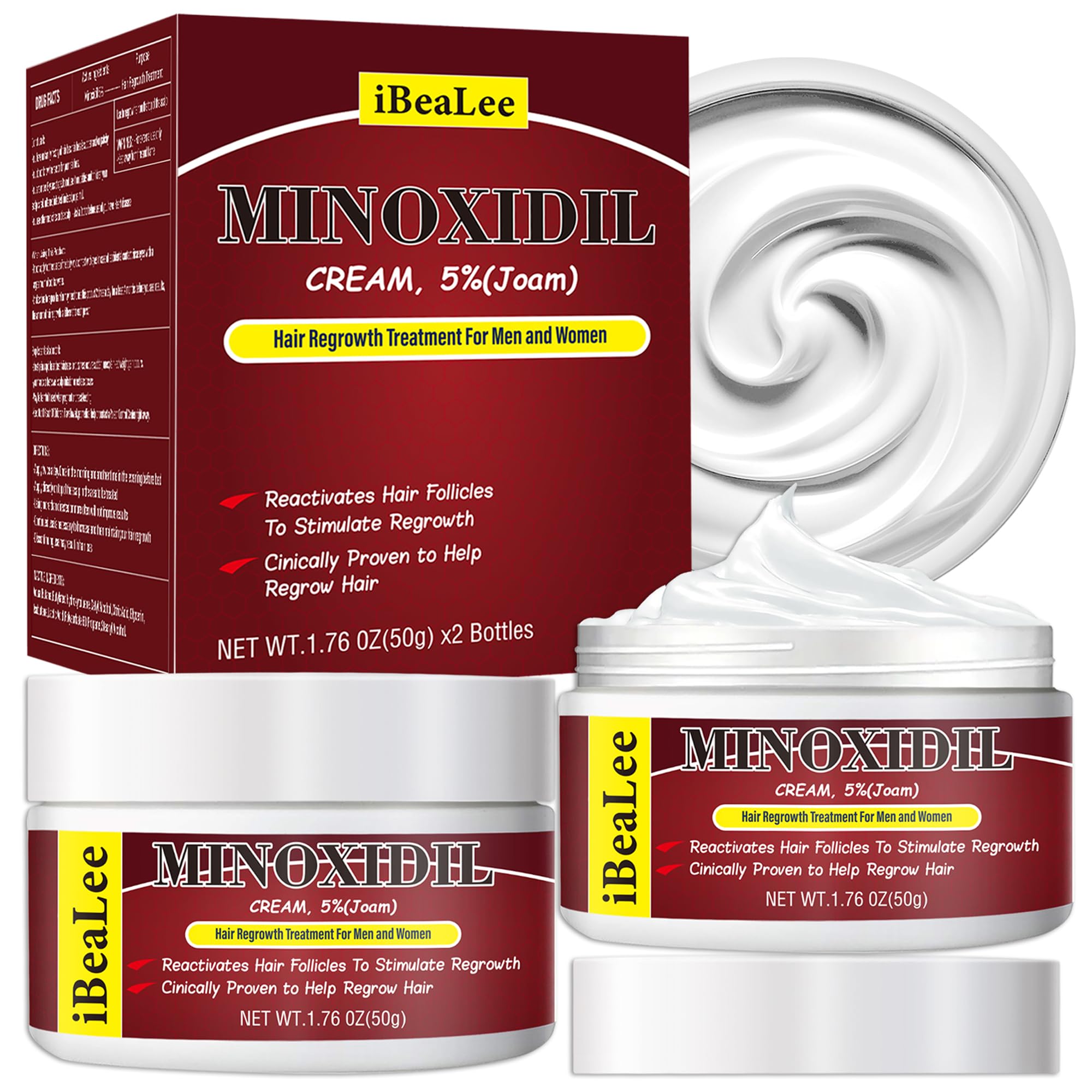 OURMUST 5% Minoxidil Hair Growth Cream – Extra Strength for Men & Women, 2 Bottles