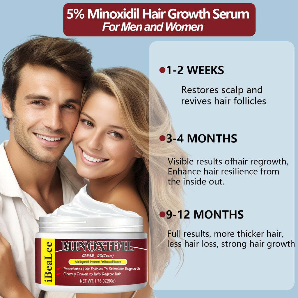 OURMUST 5% Minoxidil Hair Growth Cream – Extra Strength for Men & Women, 2 Bottles